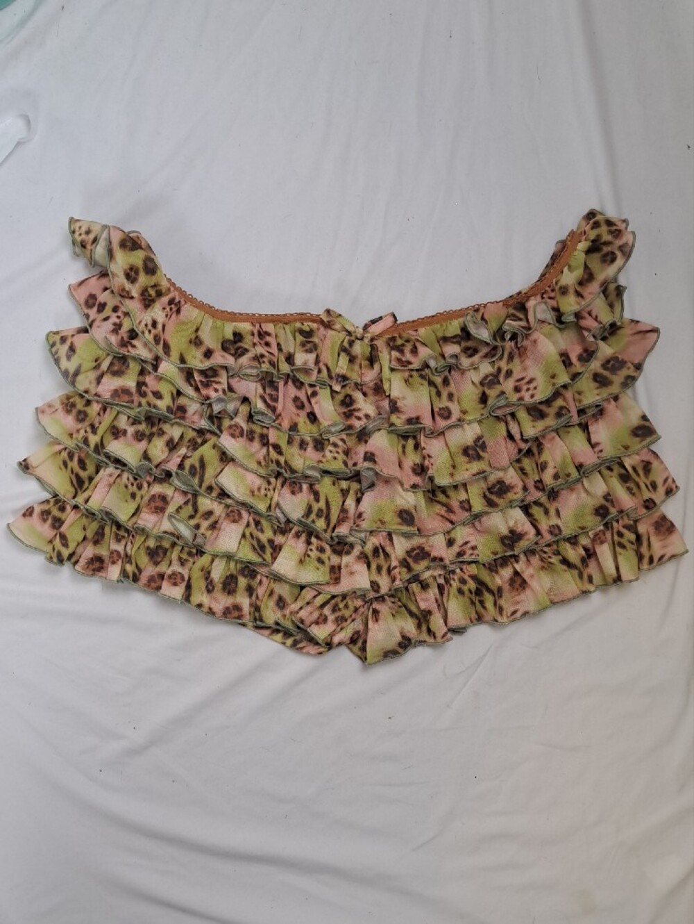 Peppermayo Pink & Green Leopard Ruffle Mesh Shorts - Size 12